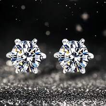 1克拉莫桑石耳环女士婚礼精美珠宝S925纯银镀18k白金耳钉 - 銀色 - 查看 11