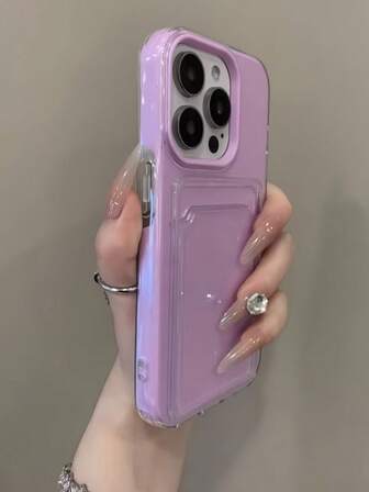 2-In-1 Candy Color Card Slot Phone Case, Compatible With Apple 16, 15, 14, 13, 12, 11 Pro Max, 16 Plus, 17, 17 Pro Max, Simple Anti-Drop Transparent Soft Shell