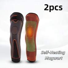 Set de 2 mangas de compresión transpirables y que absorben el sudor, soporte económico para rodillas y pantorrillas para sentadillas, correr, ciclismo, senderismo, esquí, baloncesto, tenis, excelente protección de las piernas, versión de autocalentamiento con moxa para el invierno, excelente regalo de Navidad y Año Nuevo para familiares y amigos - Naranja - Ver 8