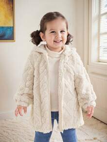 1件春秋季新款女婴连帽长袖压花外套，时尚柔软保暖舒适休闲女婴外套 - 米色 - 查看 2