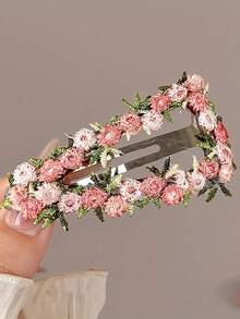 Pasador de pelo con bordado floral rosa - Accesorios de pelo lindos de hierro, adecuados para uso casual y diario en todas las estaciones, sin electricidad, diseño de tela de punto, accesorios para el cabello, pasador de pelo de flor rosa de alta gama para mujer, clip de amor dulce para la frente, flequillo lateral, pasador de pelo, pinzas para el cabello, pasador de pelo