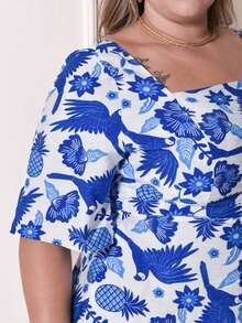 Women's Plus Size Printed Short Midi Dress - Azul EST - Ver 6