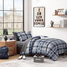 King Comforter Set, Classic Red Black Plaid-Piece Bedding Set, Farmhouse Lightweight All-Season Bed In A Bag With Sheets, Pillowcases & Shams, Home Decor - 海軍藍 - 查看 12