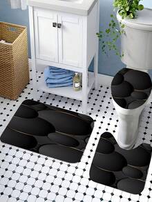 1/3/4pcs Black & Gold Circle Pattern Bathroom Set, Shower Curtain Set, Waterproof Polyester Shower Curtain & Rug, Cartoon Floral Theme, Suitable For All Seasons, Hand Wash Only, Includes 12 Durable Plastic Hooks, Bathroom Accessories - Multicolor - View 17