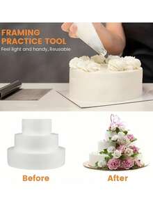 1 pieza Modelo de pastel de espuma blanca redonda, modelo de plástico de espuma, para práctica de decoración de pasteles DIY, decoración de bodas, decoración de flores, construcción de pasteles, exhibición de hornear, decoración de pasteles para fiestas de Navidad, San Valentín y otras fiestas, modelo de utilería para hacer pasteles de hotel - Multicolor - Ver 5