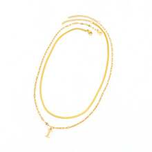 2Pcs/Set Simple Stainless Steel Initial Necklace Herringbone Choker Lip Chain Layered Chain Necklaces For Women - Yellow Gold - View 19