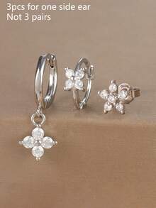 4pcs/8pcs Exquisite Cubic Zirconia Flower Stud Earrings Set Fashion Stack Earring Ear Piercing Jewelry For Women Party, Daily Wear - LM-flower Earrings Set - View 11