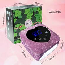 Secador de uñas LED recargable de 72 W con 2 limas, lámpara UV/LED de doble fuente de luz, sistema inteligente de recordatorio de bajo consumo, 5 configuraciones de tiempo, control táctil y sensor automático, dispositivo de secado rápido con lámpara (rosa con pegatinas de diamantes)