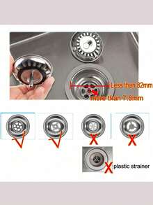 2pcs - Kitchen Sink Strainer And Stopper Combo Replacement Basket Fits Standard Drain, Stainless Steel Basket With Plastic Knob, Rubber Stopper Bottom Kitchen Items Kitchen Accessories Kitchen Tools