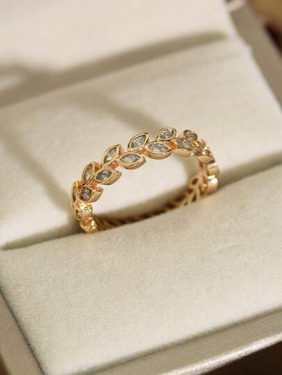 خاتم ذهبي مطلي فاخر بالزركونيا بتصميم أوراق نباتية عصري، مناسب للنساء للاستخدام اليومي والمناسبات والحفلات والسفر، هدية صغيرة