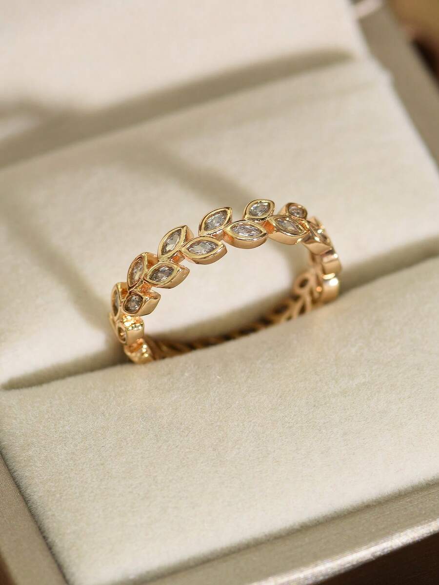 خاتم ذهبي مطلي فاخر بالزركونيا بتصميم أوراق نباتية عصري، مناسب للنساء للاستخدام اليومي والمناسبات والحفلات والسفر، هدية صغيرة