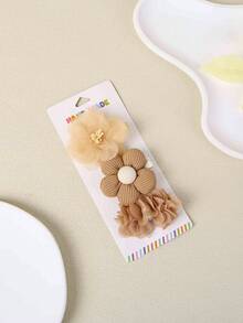 Set de 3 piezas de nuevos clips para el cabello con flores lindas, set de clips para el cabello con flores de cinta y gasa para niñas (sin tarjeta) - color mezclado - Ver 6