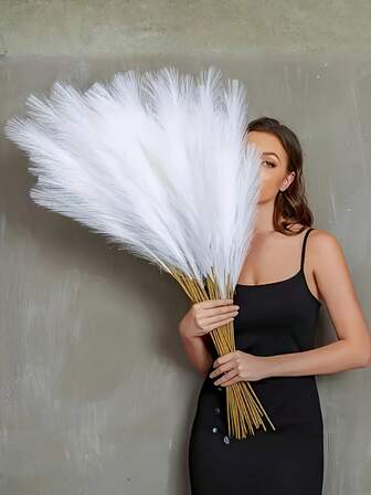 10/20/50Pieces Artificial Pampas Grass Decorations - Artificial Fluffy Bamboo Practical Vase Fillers, Fluffy Tall Microfiber Aloe Vera Plants For Home Decor, Great For Home Vase And Christmas Decorations