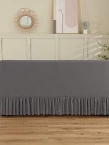1pc Ruffled Sofa Cover, Solid Color Stretch Full Coverage Sofa Slipcover, Polyester Fiber All Season, Minimalist Modern - Dark Grey - View 9