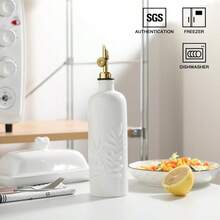 Sweejar 18 Oz Oil Dispenser For Kitchen With Gravity Spout, Ceramic Olive Oil Dispenser Bottle, Relief Opaque Vinegar Container For Evoo, Vinegar, Soy Sauce, Pack Of 1(Beige, Gold Spout) - 白色 - 查看 9