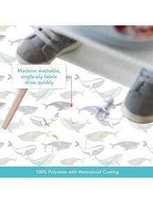 1件鲸鱼图案婴儿防溅垫，适用于高脚椅下方，可水洗防水垫，也可作脏垫和桌布使用。