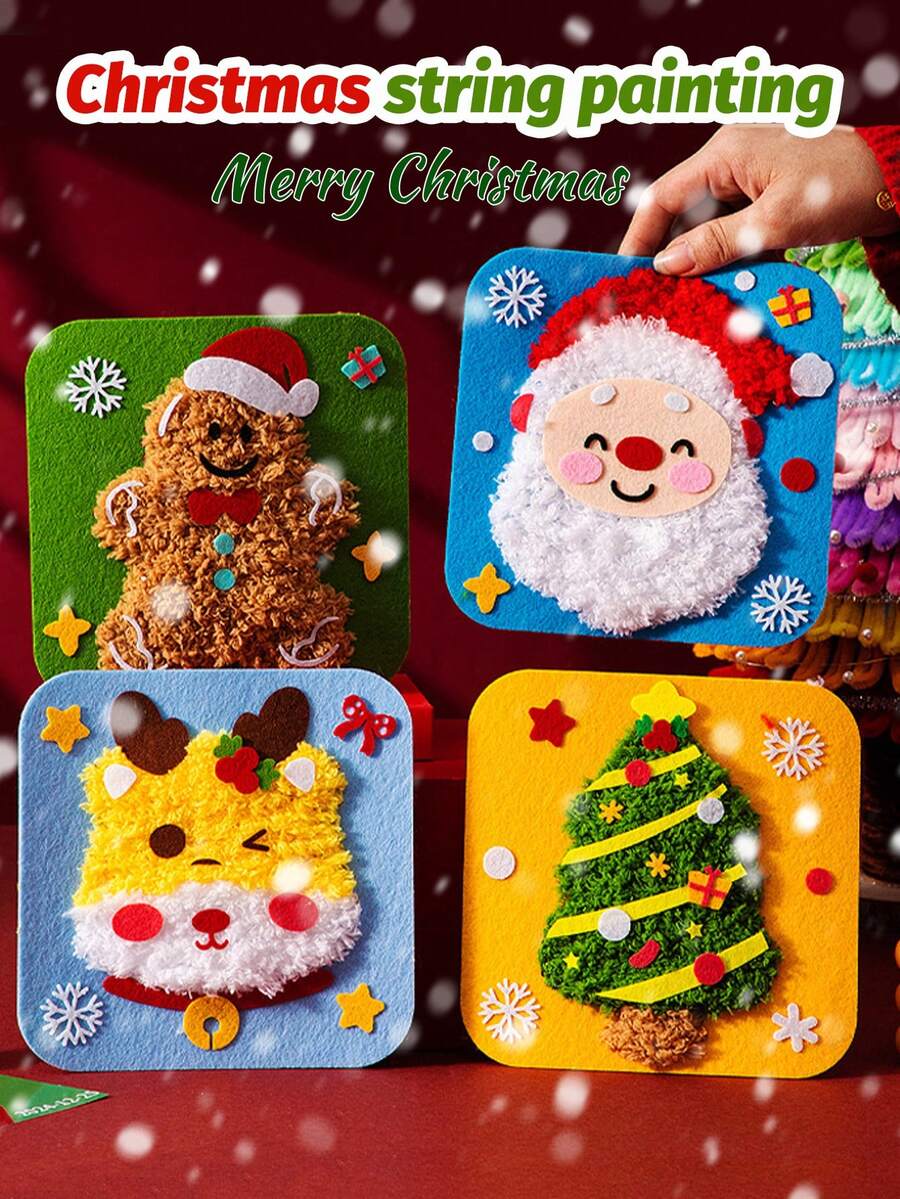1 Set Kids Handmade Sewing Fun Kit, Christmas Handcraft Toy, Christmas Small Gift, Santa Claus, Snowman, Christmas Tree, Reindeer, Gingerbread Man, Creative Cartoon, Knitted Embroidery Painting, Craft Kit, Educational DIY Materials