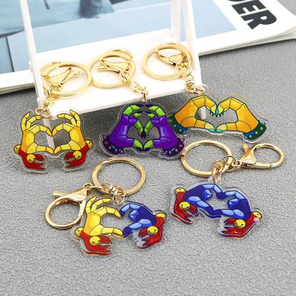 1 pieza Llavero con gesto de corazón, accesorio de colgante de acrílico con forma de corazón de colores, regalo pequeño