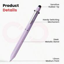 Multicolor Pen In One, Sleek Metallic 4 Color Ballpoint Pens, Medium Point 1.0mm Retractable Ball Pen With Stylus Tip, Journaling Planner Pens Nursing School Office Supplies, 3 Pack, Blue - 藍色 - 查看 3