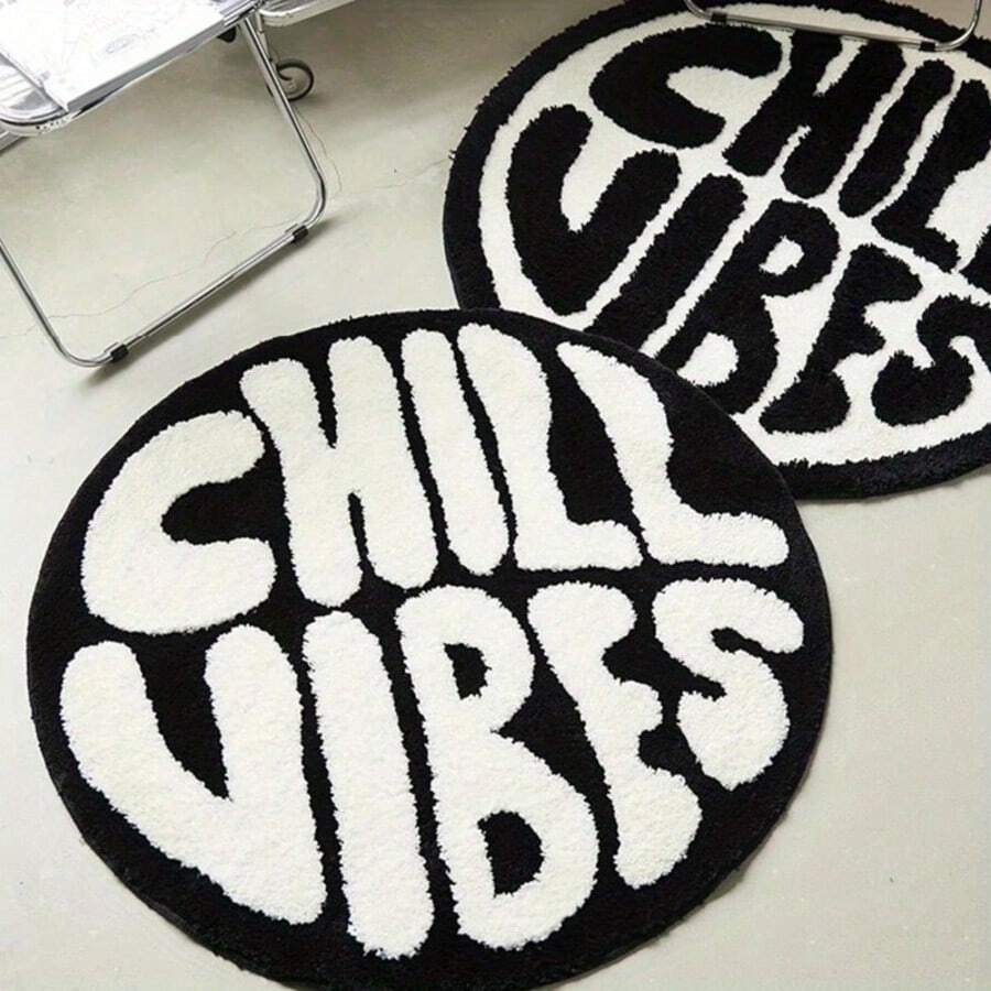1件“Chill Vibes”字母毛绒地毯，柔软亲肤仿羊毛地毯，适用于客厅、卧室、浴室、游戏室、家居装饰，可水洗，圣诞节装饰厨房地毯