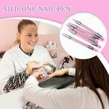 5Pcs Set Pink Dual Ended Rhinestone Nail Art Silicone Pen Sculpture Pen 3D Flower Carving DIY Manicure Brush Nail Dotting Pen,Nail Brush,Nail Art Tools,Nail Art Brushes. - 粉色 - 查看 5