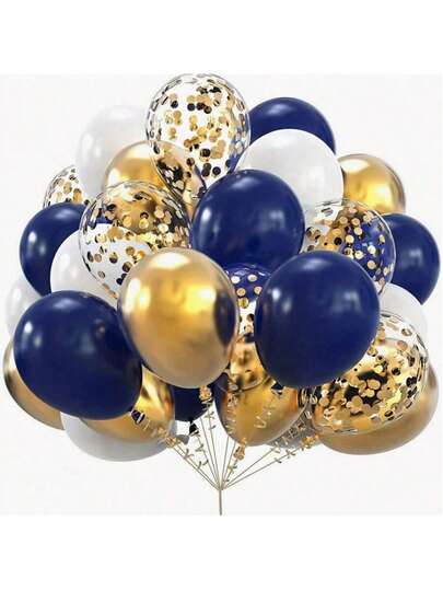 Navy Blue, White & Gold Ribbon Latex Balloons, Wedding Decor, Birthday Party Decor, Anniversary Decor, Graduation Ceremony Decor, Holiday Decor, Mother's Day Decor, Indoor & Outdoor Decor, Home Decor, Room Decor, Christmas