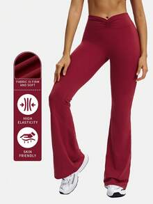 Pantalon évasé à taille haute rouge MFVIM, pantalon de yoga ajusté et décontracté à taille haute, pantalon évasé respirant et confortable pour les loisirs, les sports, la course et l'entraînement, coupe slim, tissu léger, pantalon long affinant la taille pour le port en extérieur - Rouge - Voir 6