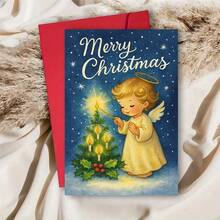 1 pièce Carte de vœux de Noël mettant en scène un charmant ange allumant des bougies, parfaite pour souhaiter de joyeuses fêtes à la famille, aux amis et aux êtres chers. Idéale pour les célébrations festives et les cadeaux. Enveloppe + Carte de vœux