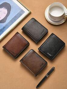 Men's Slim Bifold Wallet With Card Holder, Vertical Trifold Leather Wallet With ID Window Christmas Vintage Gifts - Multicolor - View 2