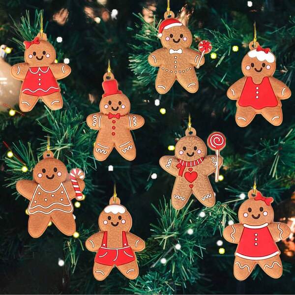 8/16 Pcs Gingerbread Man Ornaments: Add Sweet Ambiance To Your Christmas Tree Decorations! Christmas Halloween Thanksgiving Easter Gifts,Christmas Tree,Santa Claus,Christmas Decorations,Gingerbread House,Christmas Gifts Christmas Tree Hangings,Christmas Gifts