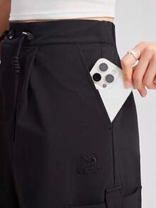 CAMEL CROWN 女士户外运动裤，宽松直筒百搭休闲时尚连体裤 - 幻影黑 - 查看 3