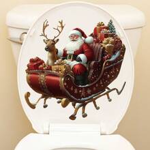 1pc Christmas Santa Claus, Reindeer & Sleigh Pattern Wall Sticker, Self-Adhesive PVC Material, Suitable For New Year, Spring Festival, Christmas, Thanksgiving, St. Patrick's Day And Other Holidays, Applicable To Party, Home, Living Room, Bedroom, Bathroom, Camping, House, Room, Garden, Kitchen And Other Scenarios, Suitable For Living Room, Bedroom, Dining Room, Bathroom, Study, Kitchen, Outdoor, Outdoor Garden And Other Room Decorations Wall Stickers Wall Decor Stickers Home Decor Christmas Decorations Christmas Decorations Home