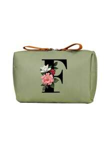 Geantă cosmetică elegantă cu monogramă, geantă de toaletă portabilă pentru femei, geantă de ruj, portofel pentru monede, geantă de depozitare pliabilă ușoară, geantă cosmetică, geantă de călătorie, geantă de depozitare portabilă, capacitate mare, cu mâner, multifuncțională, poliester durabil cu închidere cu fermoar, lavabilă la mașină, potrivită pentru naveta zilnică, călătorii de afaceri, vacanțe, poate fi oferită prietenilor, membrilor familiei ca un cadou grijuliu, cadouri de Crăciun, Halloween.