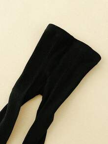 1pc Children's Pure Cotton Solid Striped Knit Fashionable Versatile Comfortable Simple Pantyhose - Black - View 4