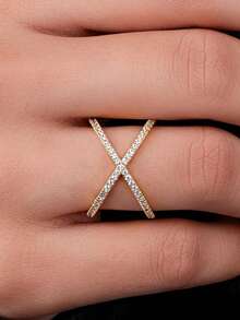 1 chiếc nhẫn bạc S925 hình chữ X tinh tế, nhẫn đeo ngón cái dành cho nữ, món quà trang sức tuyệt đẹp. - Vàng - Xem 4