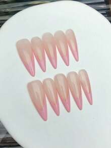 10Pcs Almond Shape Long Press-On Nails, Matte Finish French Manicure, Reusable Nude & White Nail Tips Set For Women Nail Supplies Nails - Màu Hồng baby - Xem 6