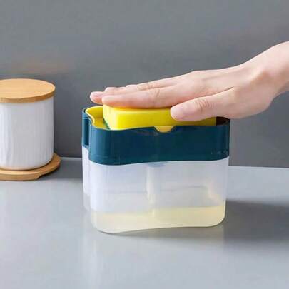 1 Pieza Dispensador de jabón para lavar platos de cocina, Dispensador de detergente para lavar platos, Dispensador de jabón 2 en 1 para encimeras de lavado de platos, Dispensador de jabón de plástico, Reabastecimiento instantáneo, Duradero, Incluye esponja, Dispensador de detergente líquido, Utensilios de cocina, Artículos de cocina, Accesorios de cocina