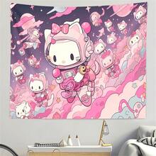 Sanrio 1 قطعة جدارية مطبوعة برسوم كرتونية جذابة - جدارية سانريو: هيلو كيتي تعبر الكون، مثالية لديكور غرفة النوم أو غرفة المعيشة أو السكن الجامعي، متوفرة بأحجام متعددة، ديكور لحفلة عيد الميلاد، هدية مثالية