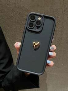 1pc Cute Luxury 3D Gold Heart Solid Color Silicone Soft Phone Case With Camera Edge Raised Protection Compatible With IPhone Series TPU Shockproof Candy Matte Cover - Multicolor - View 109