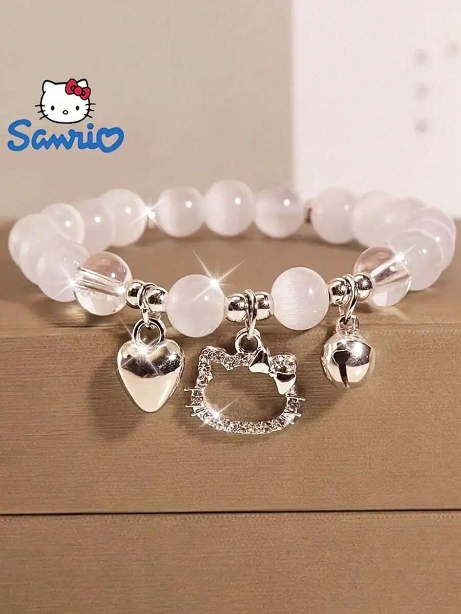 SANRIO Vòng tay co giãn đính hạt phong cách Y2K Hello Kitty với mặt dây chuyền hình trái tim, vòng tay hoạt hình dễ thương, phụ kiện sinh nhật và ngày lễ. - Nhiều màu - Xem 1