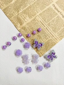 18pcs Purple Rhinestone Butterfly & Teddy Bear Shoe Decorations, Removable DIY Shoe Accessories Suitable For Sandals, Slippers, Garden Shoes, Beach Bags, Gifts, All Seasons