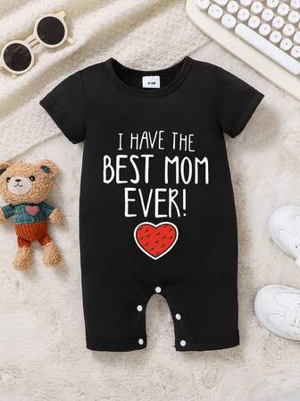 New Arrivals Baby Girl Summer Short-Sleeved Romper With Letter Print For Infants And Toddlers