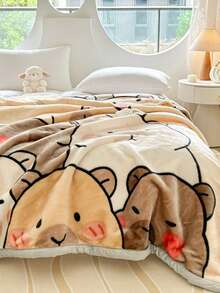 1pc Christmas Floral Pattern Blanket, Soft Double-Layer Raschel Throw Blanket, Long Plush Warm & Cozy For Bedroom, Living Room, Travel