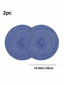 Set da 2 pezzi/12 pezzi di sottopiatti e sottobicchieri rotondi in cotone intrecciato da 15 pollici per tavolo da pranzo, lavabili e reversibili, adatti per cucina, feste, cene in famiglia (blu reale)