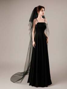 1pc Women's Black Long Trailing Veil Headpiece, 4-Layer Gradually Lengthened Mesh Veil Bridal Veil, Suitable For Weddings, Parties, Performances, Cosplay, Photography Props, Gothic Style With Hair Comb, 220cm Trailing Veil, Simple & Elegant Long Veil, Outdoor Wedding Full-Length Veil, Halloween & Holiday Decorative Accessory