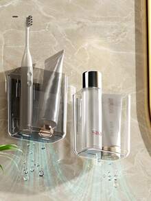 1pc Wall-Mounted Toothbrush Holder, No-Drill Adhesive Bathroom Storage Rack, Minimalist Design, Electric Toothbrush Holder With Drainage Holes, Suitable For Bathroom, Kitchen, Home Decor - Multicolor - View 5