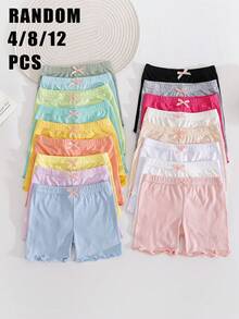 12pcs Girls' Solid Color Boyshort Briefs, Comfortable Underwear For Daily Wear, All Seasons