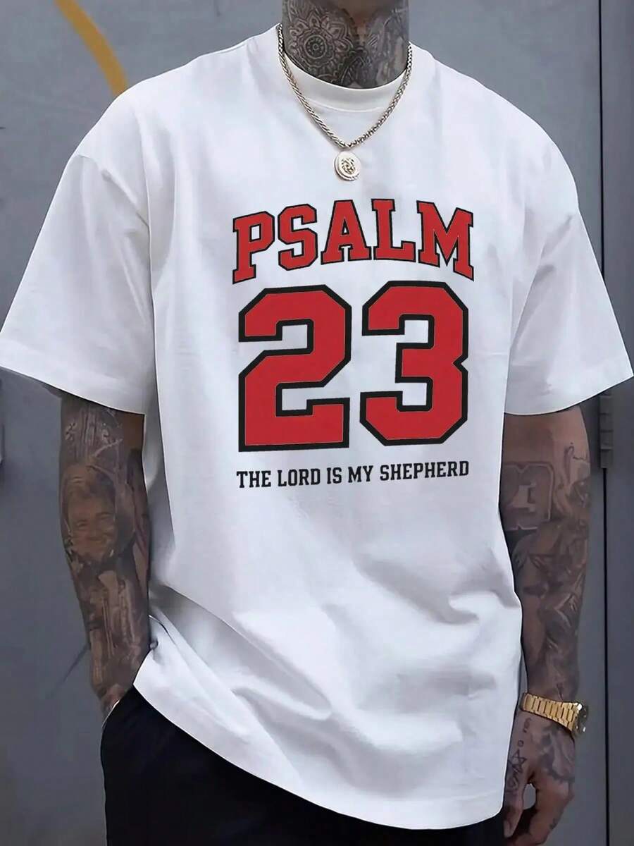 Men's Christian Pattern T-Shirt - Psalm 23: The Lord Is My Shepherd Bible Verse Shirt - Red Digital Decoration Religious Clothing - Lightweight Summer Top Suitable For Church And Casual Wear - Machine Washable Bold Contrast Design - trắng - Xem 1