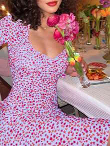 New Sexy Elegant Ditsy Floral Long Sleeve Swing Dress, Bohemian Style Vacation Dress For Women, Early Autumn