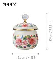 yeefeeco 1PC 1.2L木柄珐琅咖啡壶，玫瑰印花咖啡壶，短木柄珐琅壶，钻石顶玫瑰图案珐琅壶，欧式城堡风格咖啡壶，茶壶，炉头，油壶，调味罐，玫瑰印花糖罐，茶叶罐，咖啡豆罐，调味罐，适用于家庭，咖啡店，庭院，沙特国庆 - Enamel Pot - 查看 12